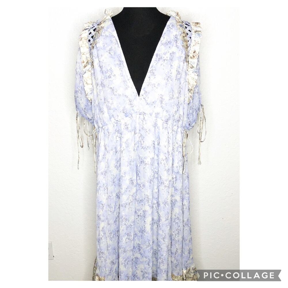 ASOS Design purple white gold floral cottagecore prairie midi dress size 14 NWT‎